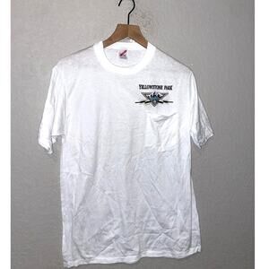 Vintage Yellowstone National Park Shirt Large White YNP Pocket Graphic Tee